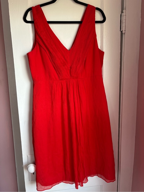 J. Crew Dresses & Skirts - J.Crew Louisa Dress 100% Silk Chiffon Red Pleated V-Neck Midi Size 14